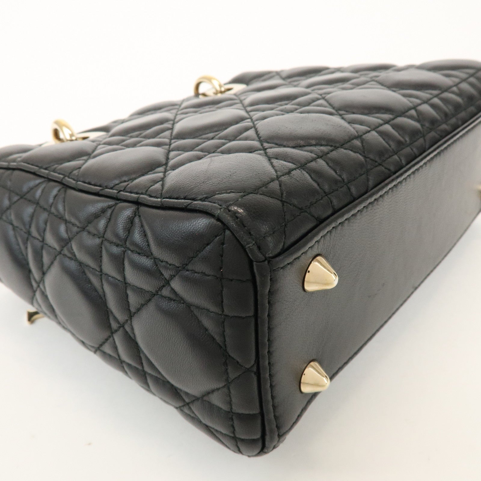 Christian Dior Lady Dior Cannage Lamb Skin 2Way Bag Hand Bag Black