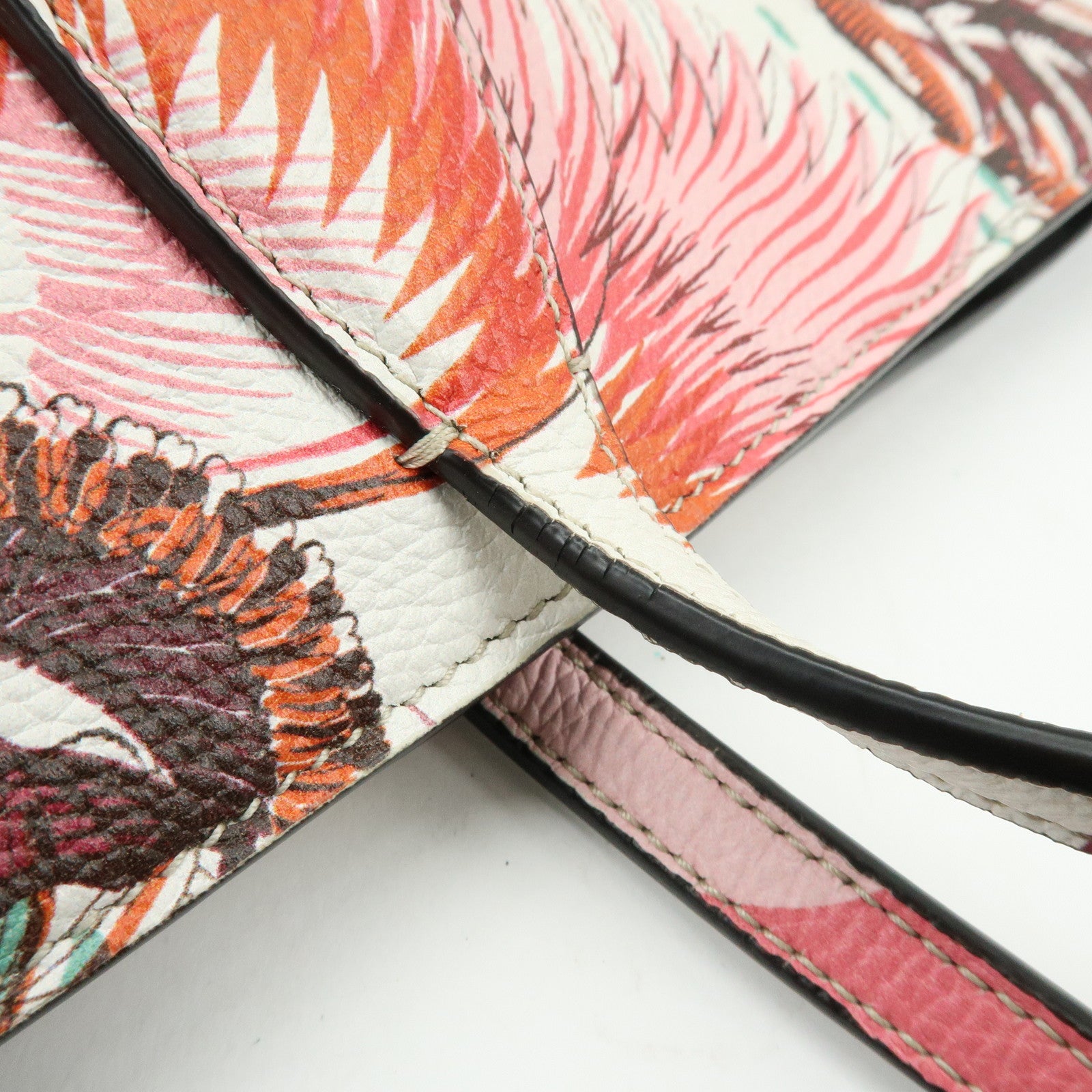 Ferragamo Gancini Leather Tote Bag Shoulder Bag Flower Print