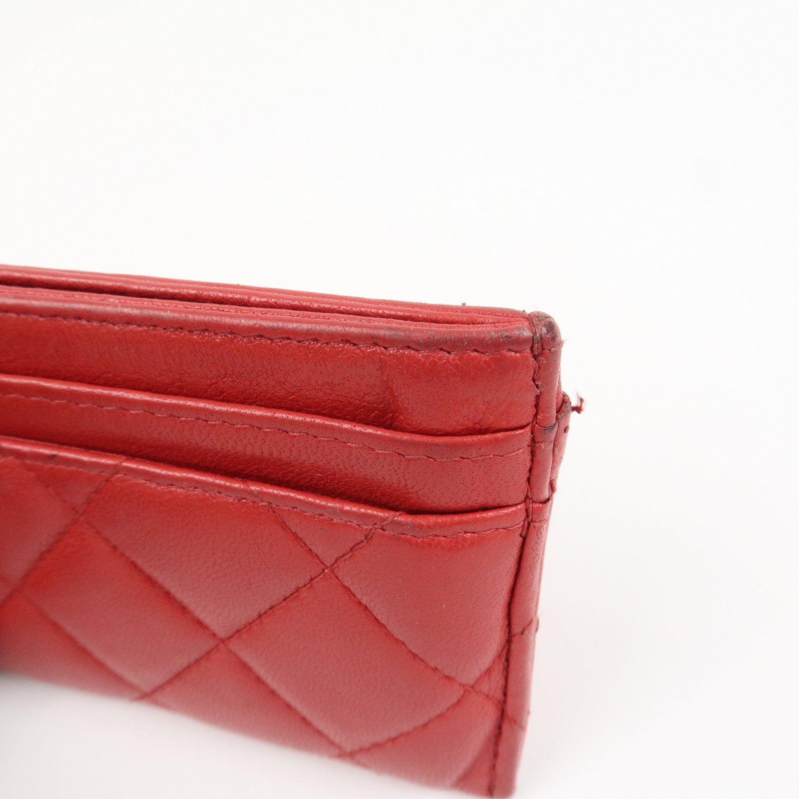 CHANEL COCO Mark Matelasse Lamb Skin Card Case Red