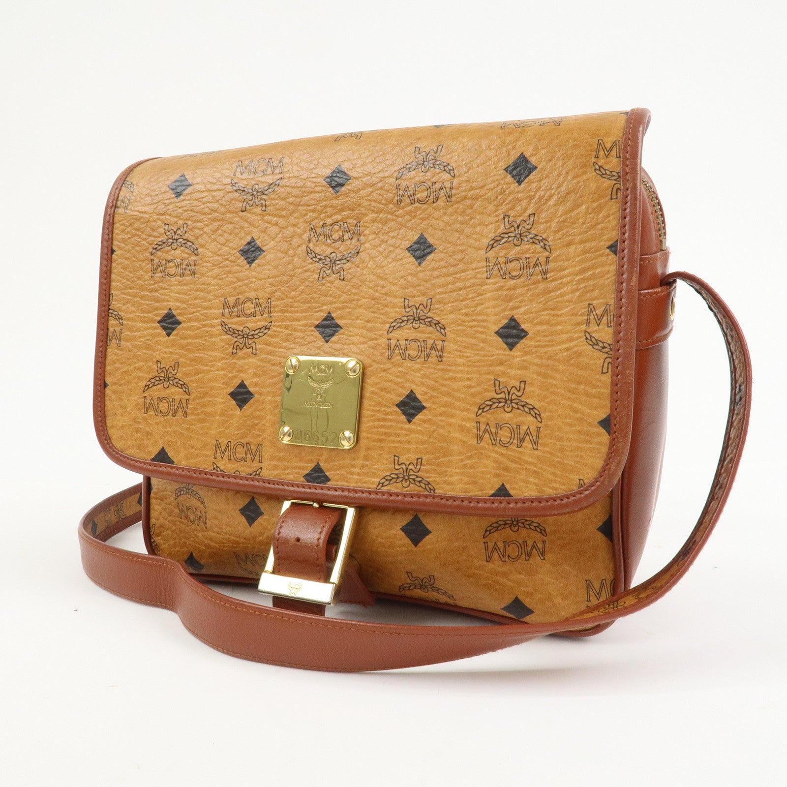 MCM Visetos Leather Shoulder Bag Crossbody Bag Brown