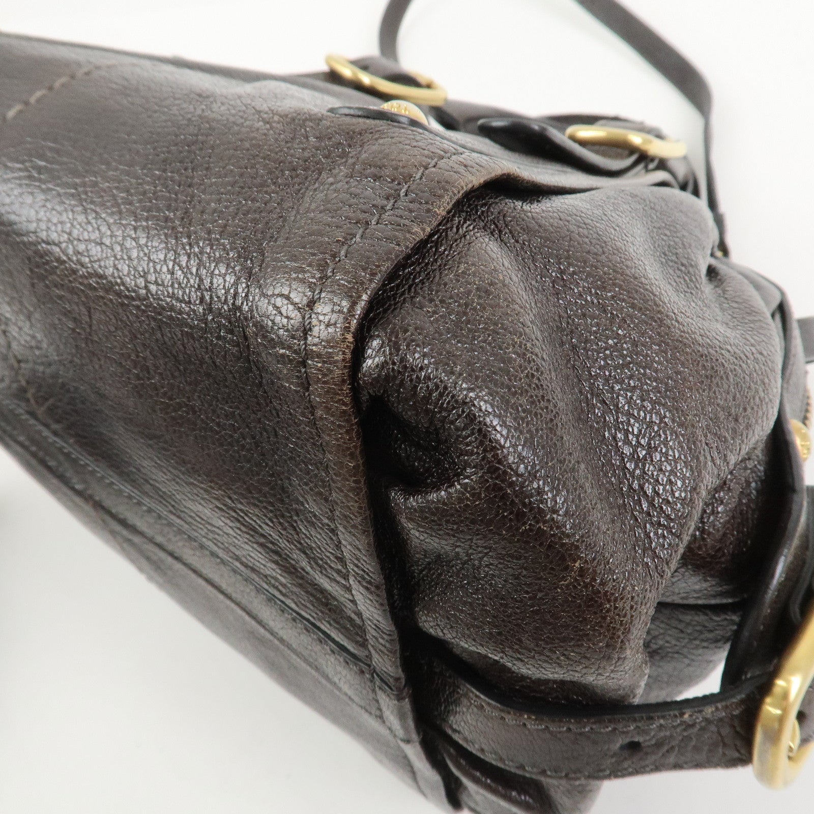 TOD'S G Line Leather 2Way Bag Hand Bag Shoulder Bag Dark Brown