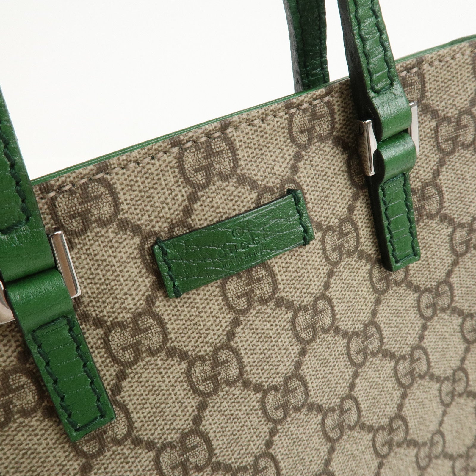 GUCCI GG Supreme Leather Hand Bag Tote Bag Beige Green 114600