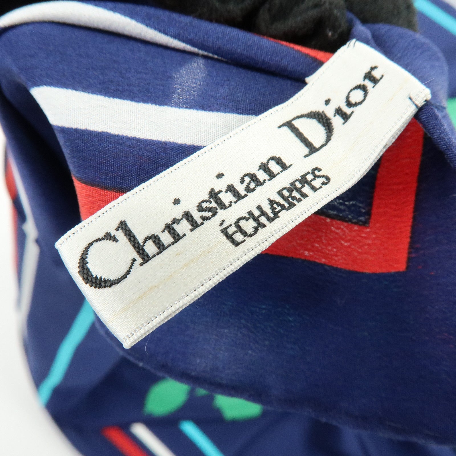 Christian Dior Silk 100% Scarf Flower Motif Navy Multicolor