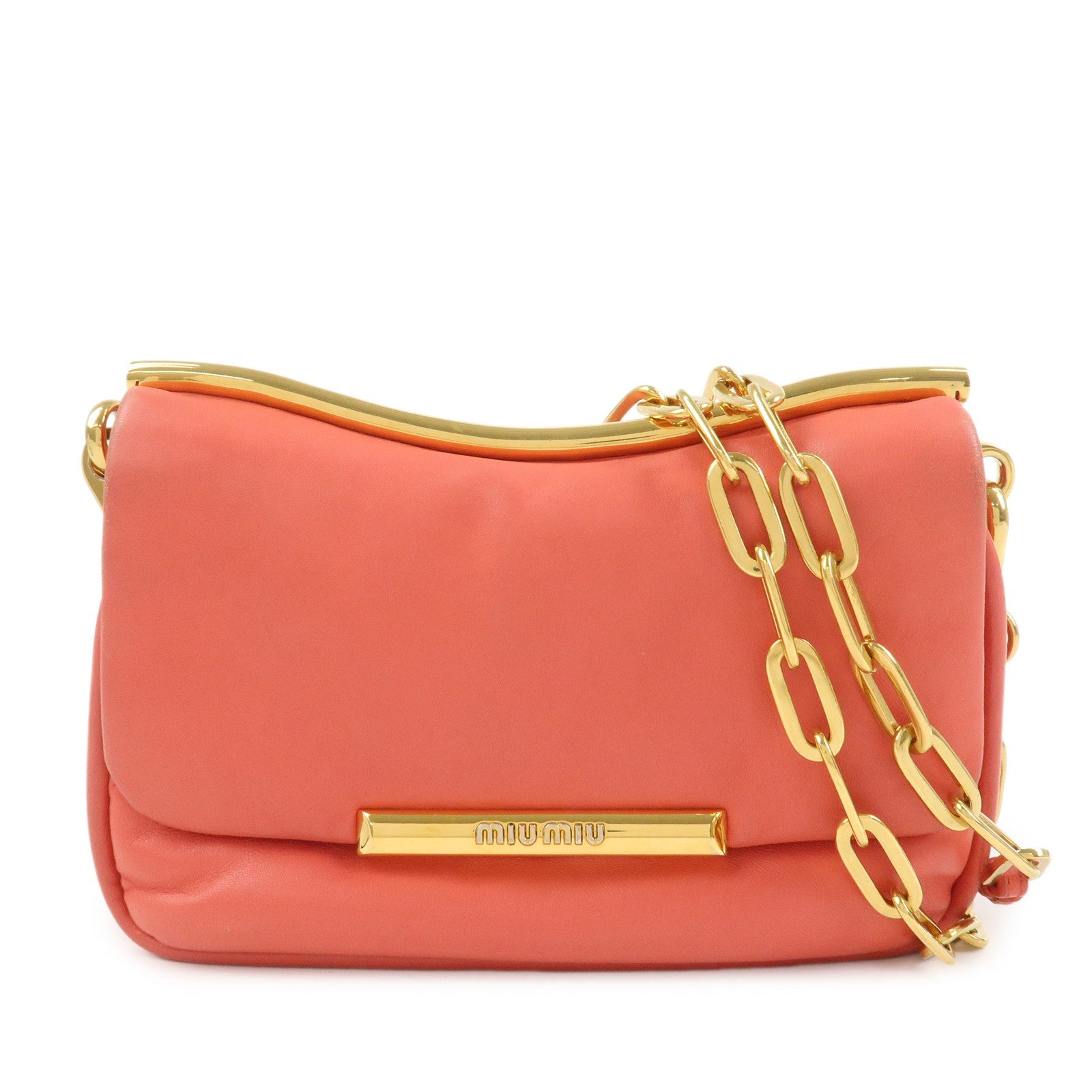 MIU MIU Nappa Leather Chain Shoulder Bag Crossbody Bag Coral