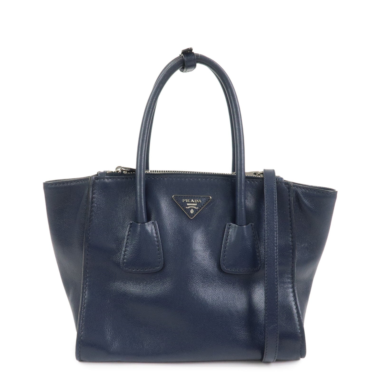 PRADA Triangle Logo 2 Way Bag Tote Bag Shoulder Bag Navy B2625M