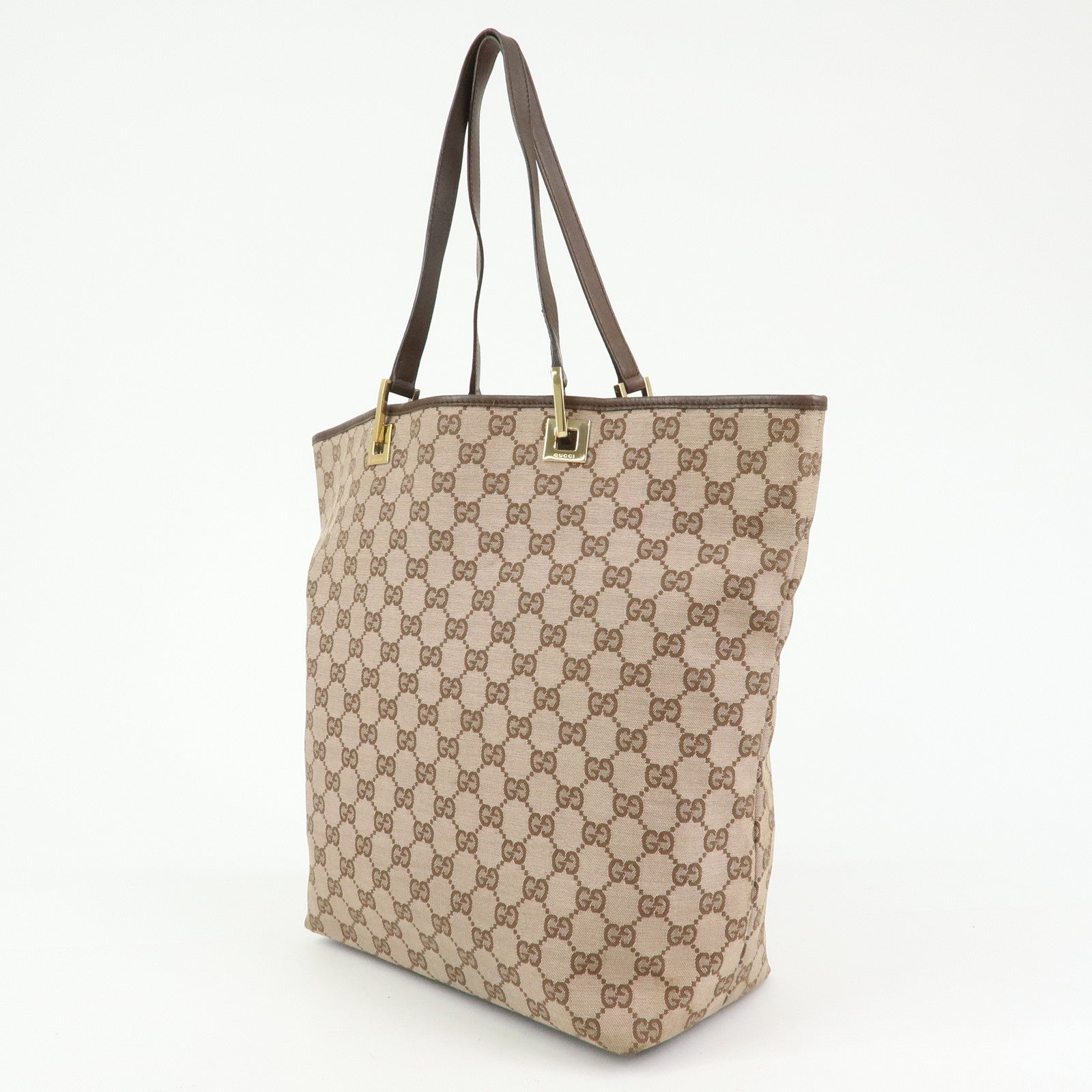 GUCCI GG Canvas Leather Tote Bag Shoulder Bag Brown 002・1098