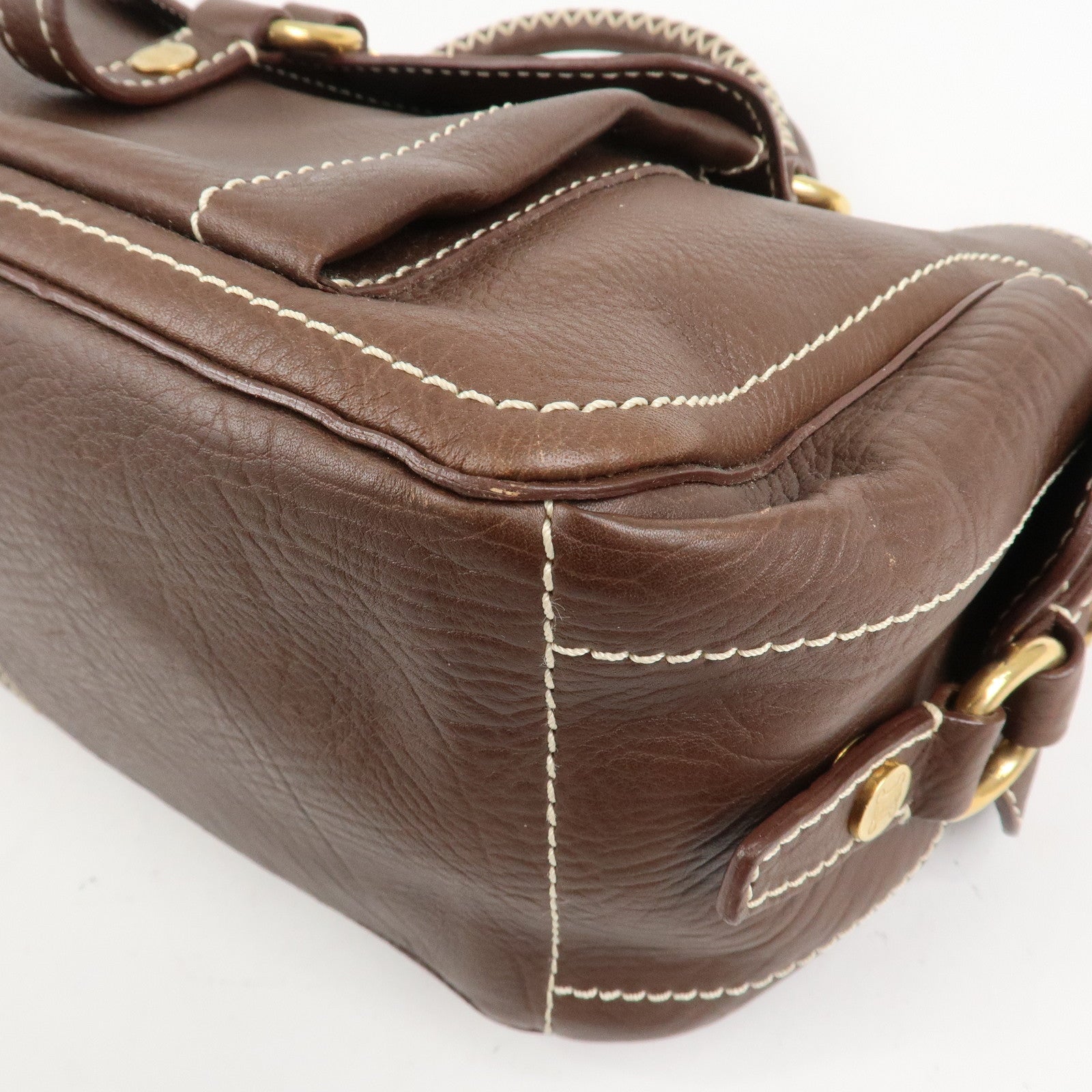 CELINE Leather Boogie Bag Hand Bag Tote Bag Brown Gold HDW