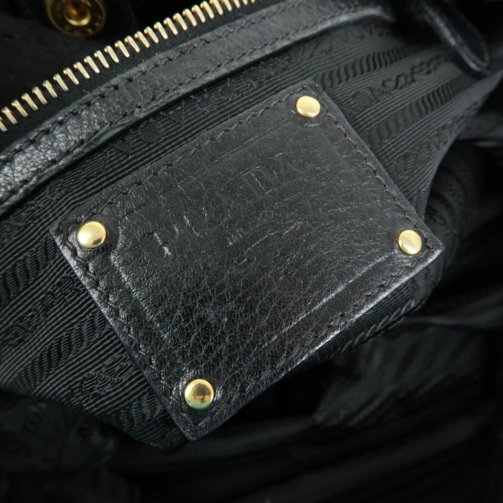 PRADA Logo Leather 2Way Bag Hand Bag Shoulder Bag Black BR4083