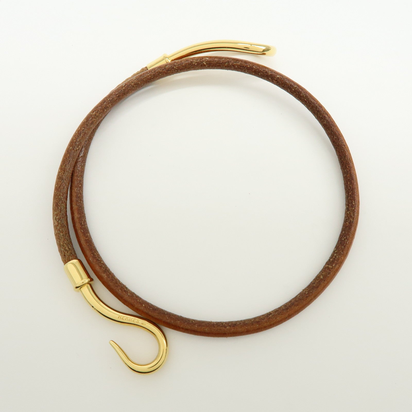 HERMES Jumbo Choker Leather Metal Bracelet Brown Gold