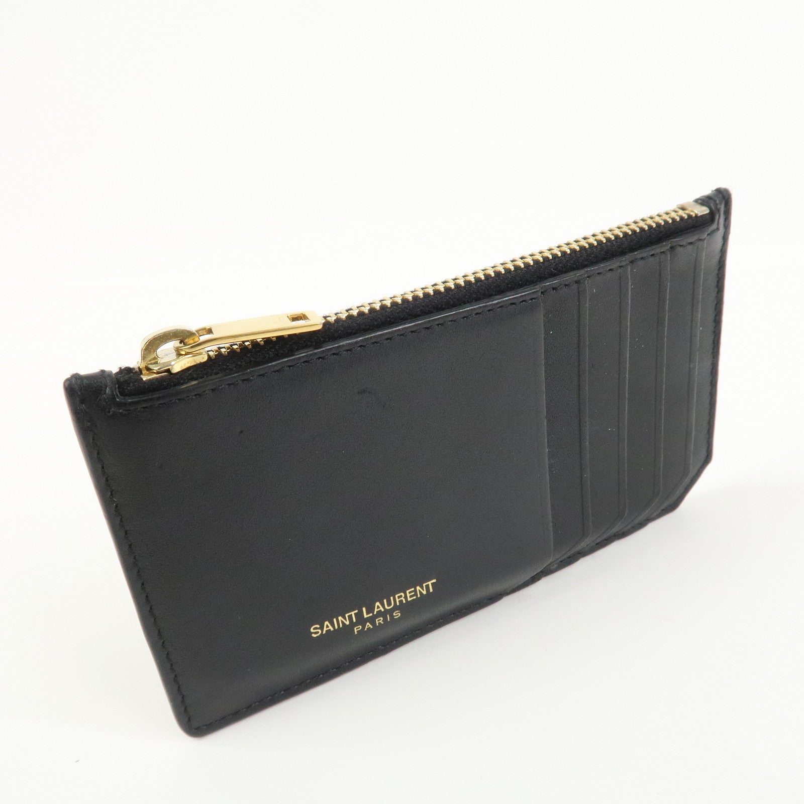 SAINT LAURENT PARIS Leather Card Case Card Holder Black 458583