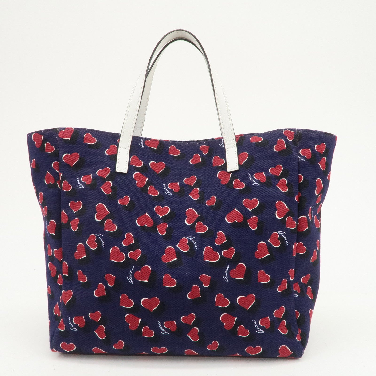 GUCCI Canvas Leather Tote Bag Hand Bag Heartbeat Navy 282439