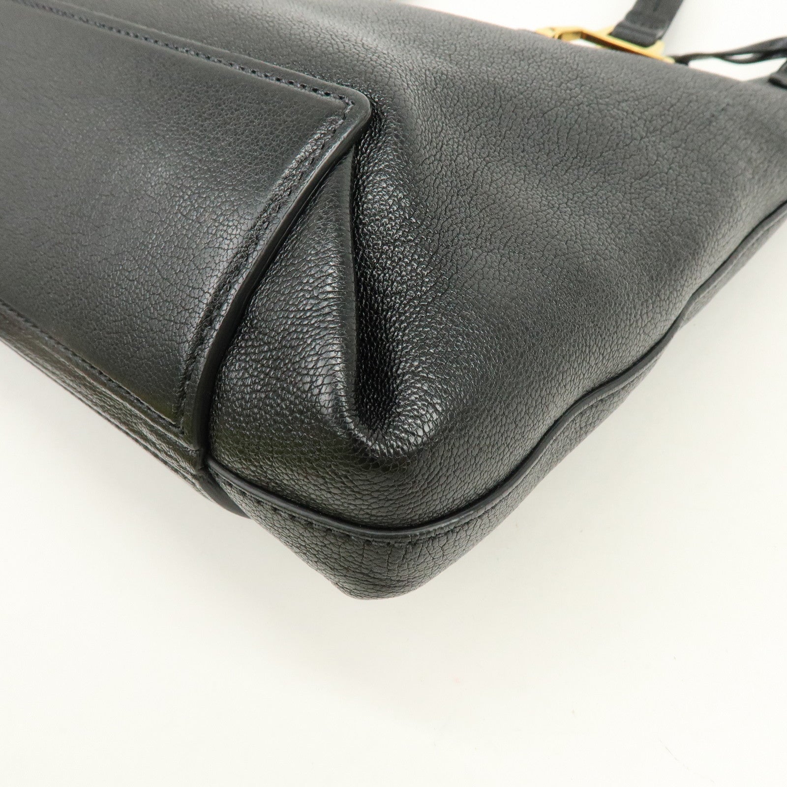 MIU MIU Logo Leather Tote Bag Hand Bag Black Gold 5BG025