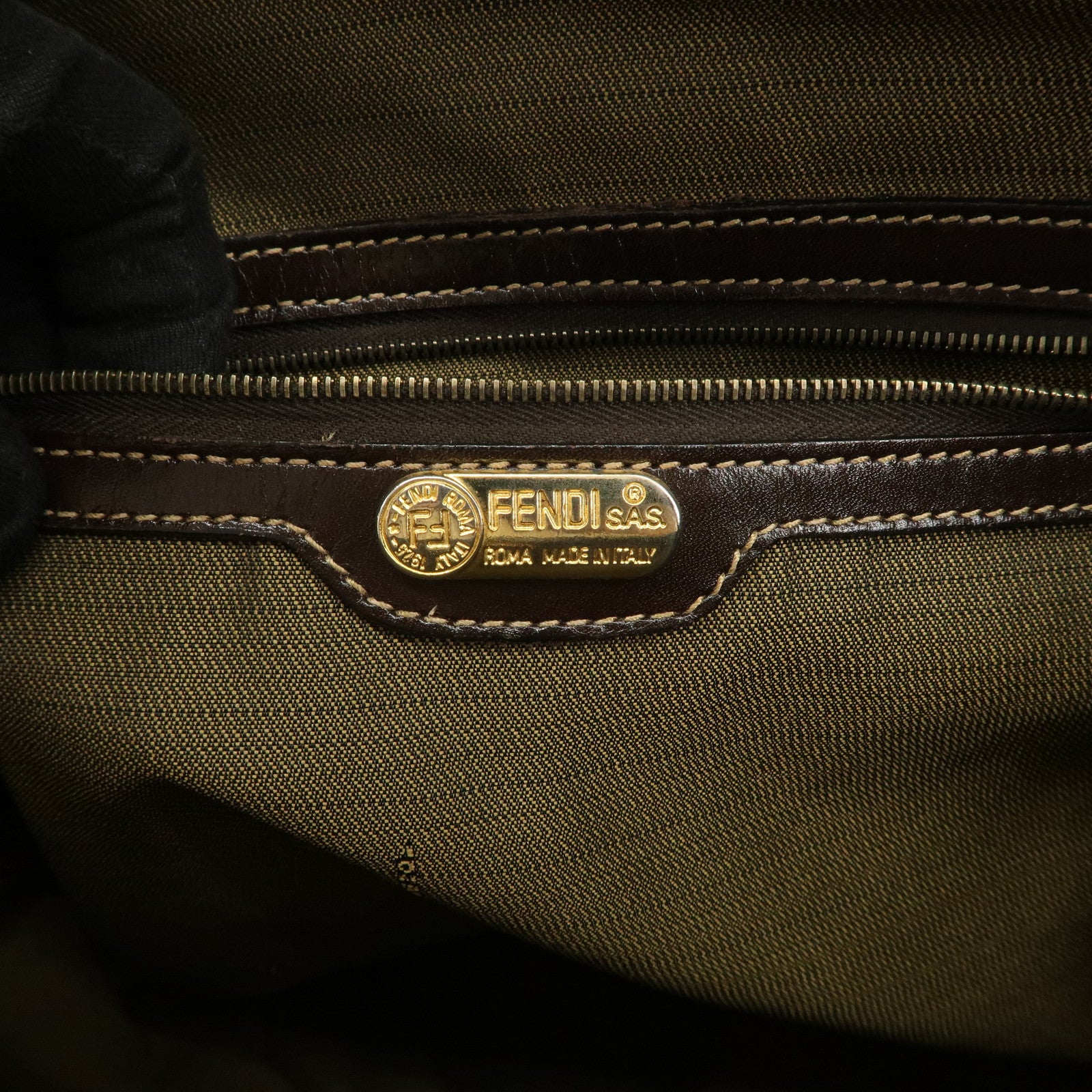 FENDI Zucca Canvas Leather 2Way Bag Hand Bag Shoulder Bag Brown