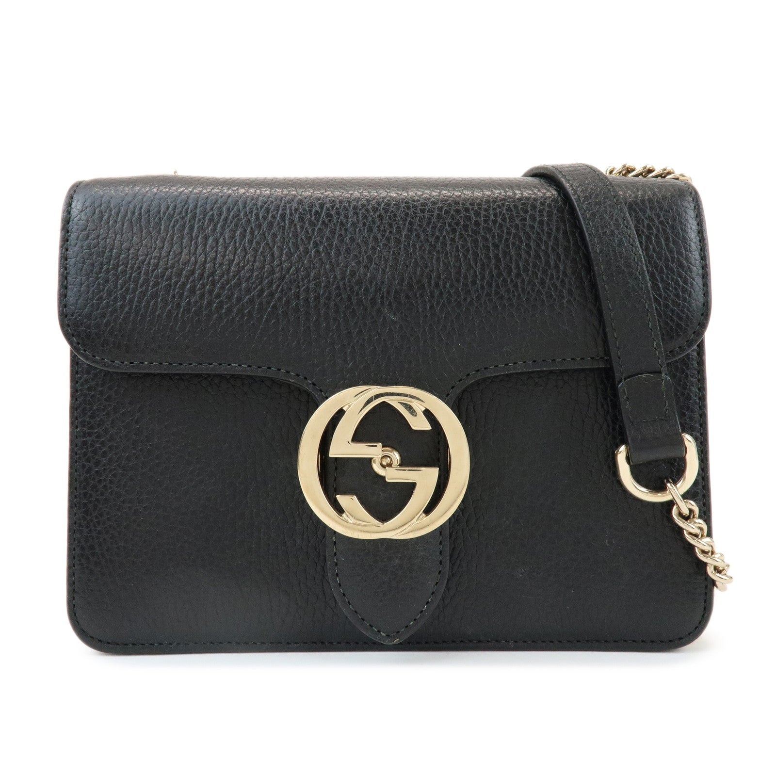 GUCCI Interlocking G Leather Chain Shoulder Hand Bag Black 510304