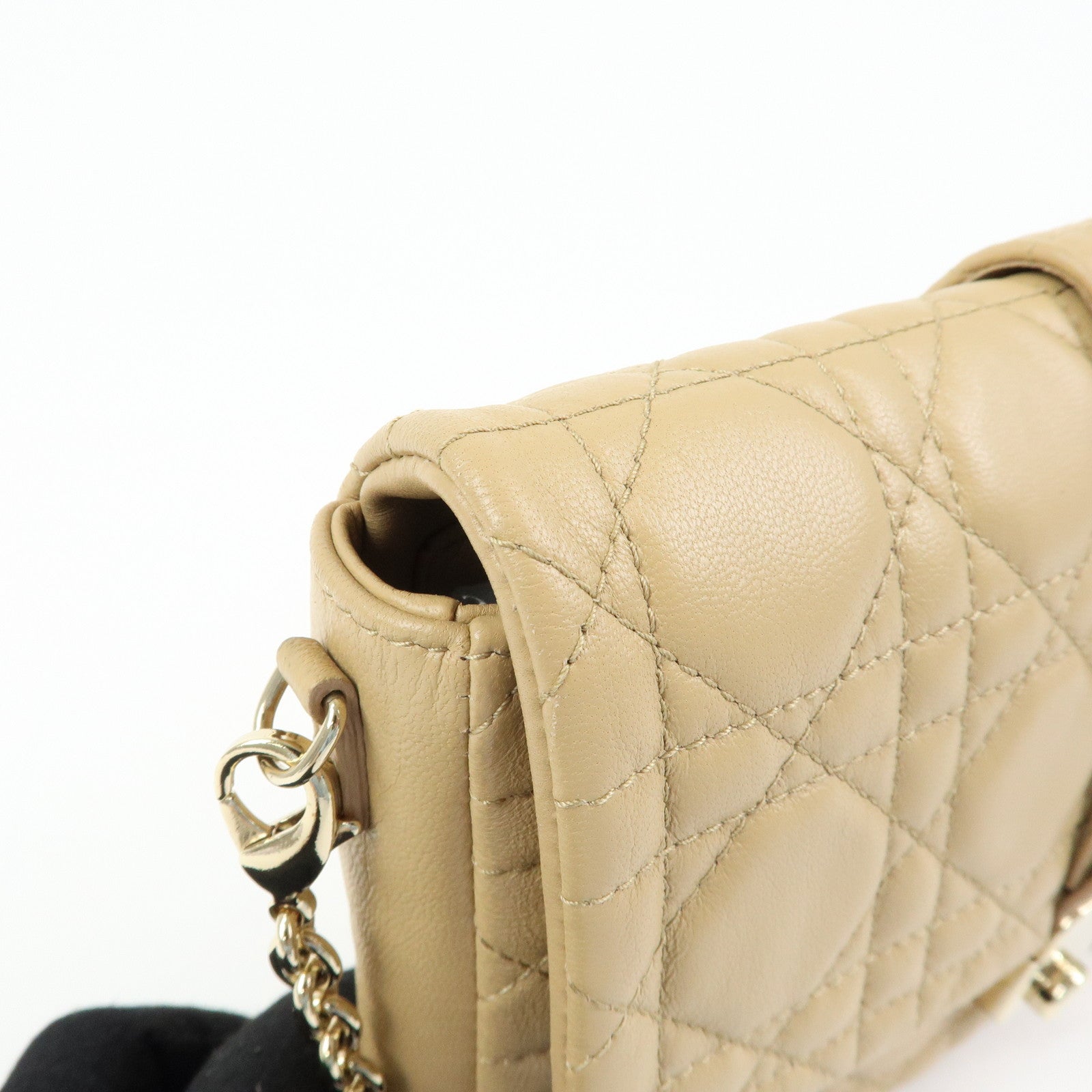 Christian Dior Canage New Lock Lamb Skin Chain Shoulder Bag Beige