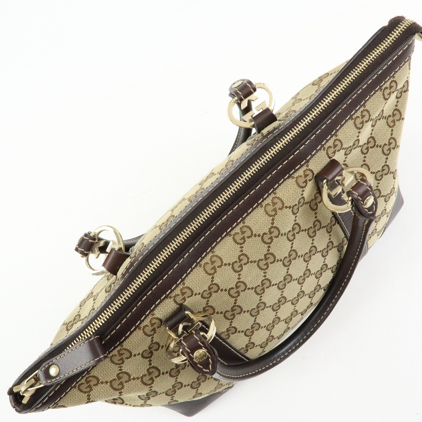 GUCCI Interlocking G Lovely Canvas Tote Bag Beige Brown 257069