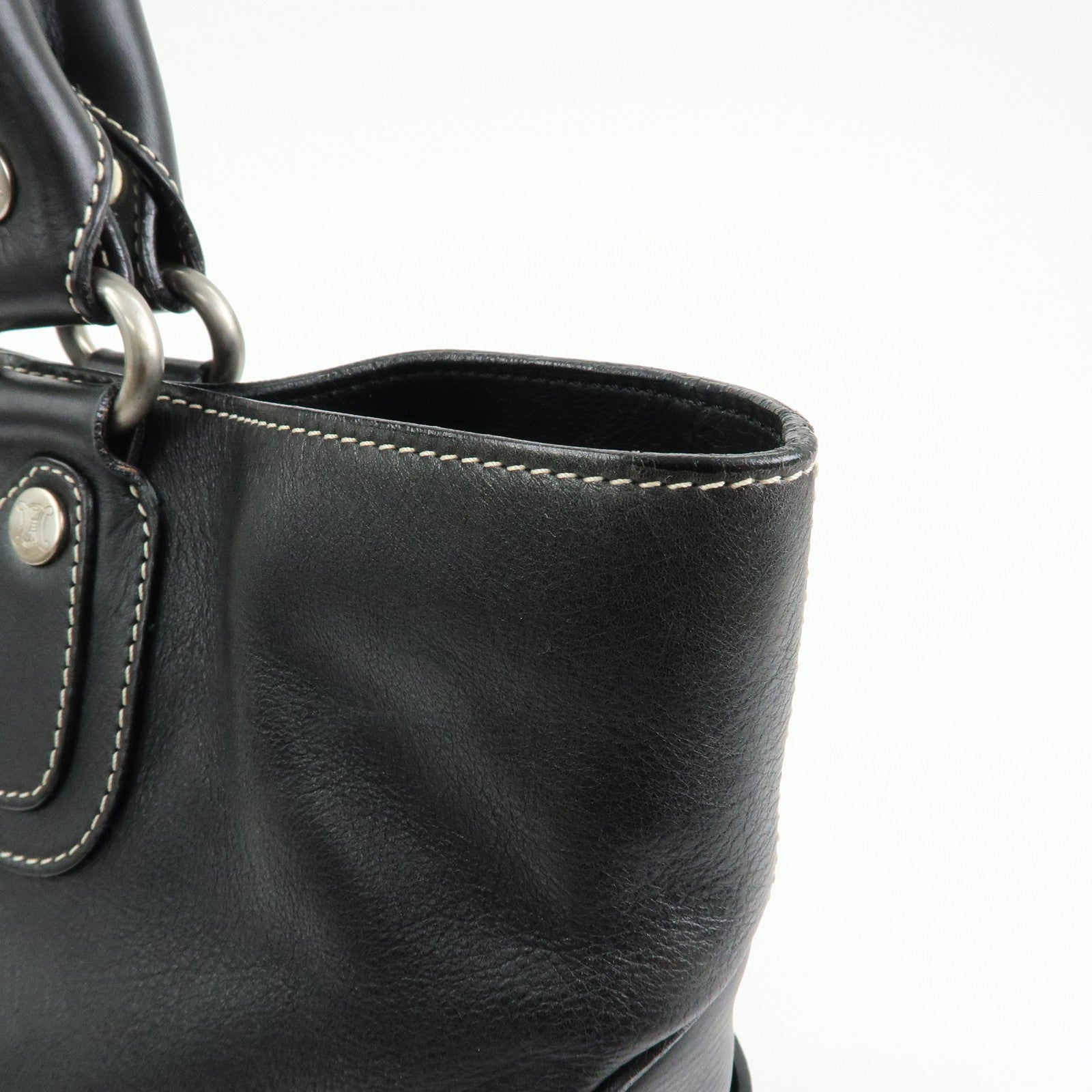 CELINE Boogie Bag Leather Hand Bag Tote Bag Black Silver
