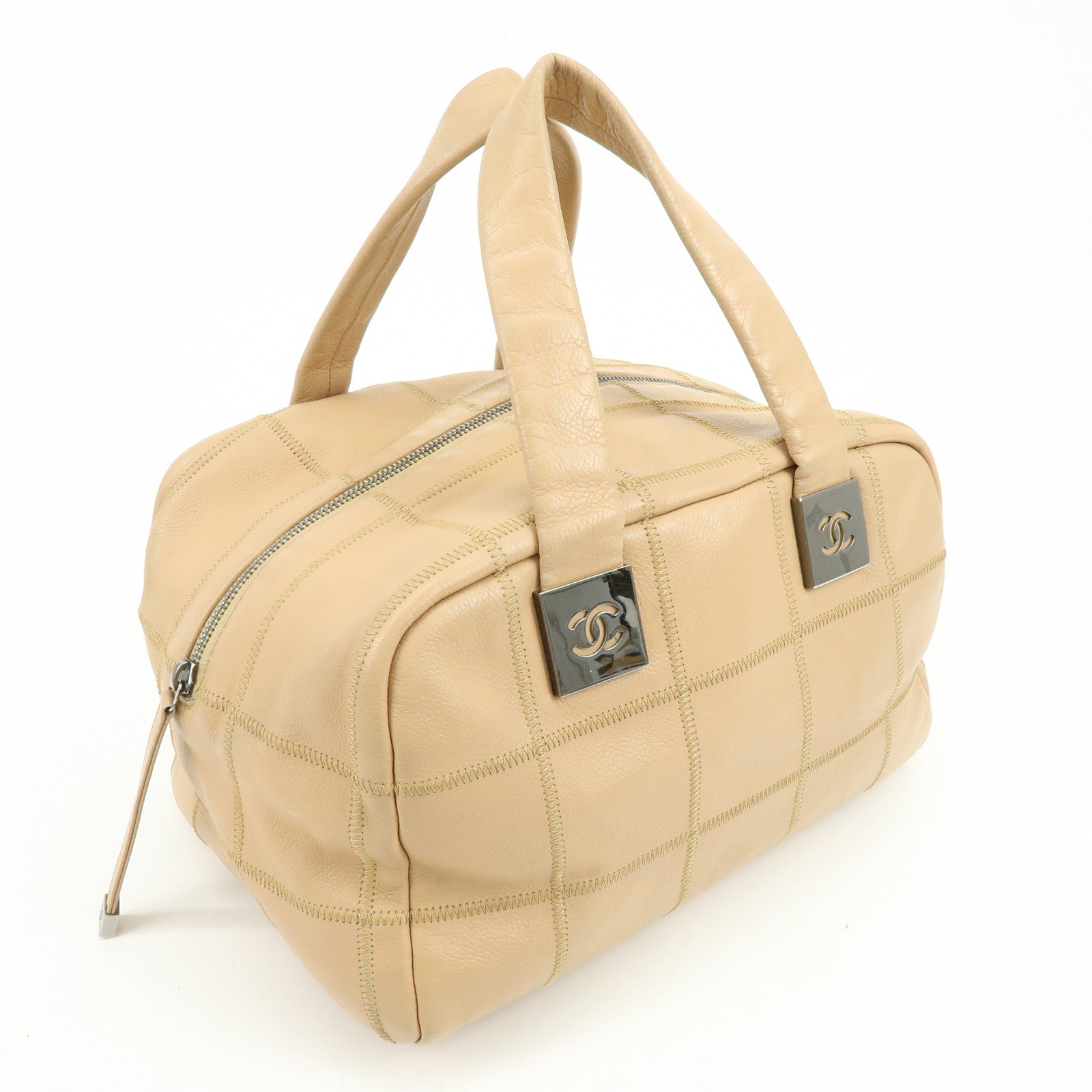 CHANEL Chocolate Bar COCO Mark Caviarskin Hand Bag Beige