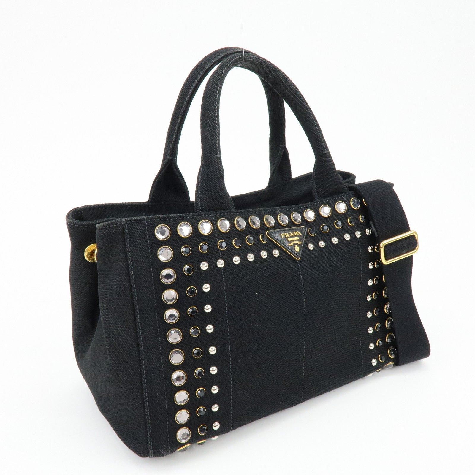 PRADA Canapa Mini Canvas 2Way Bag Hand Bag Black 1BG439