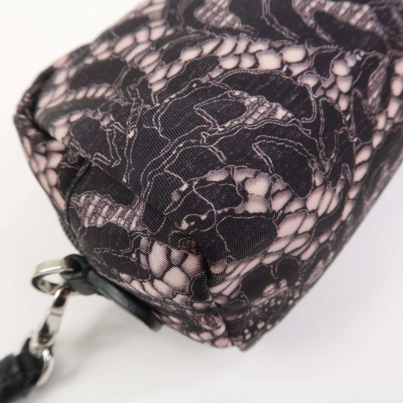 PRADA Triangle Logo Lace Nylon Leather Cosmetic Pouch Black 1NE175