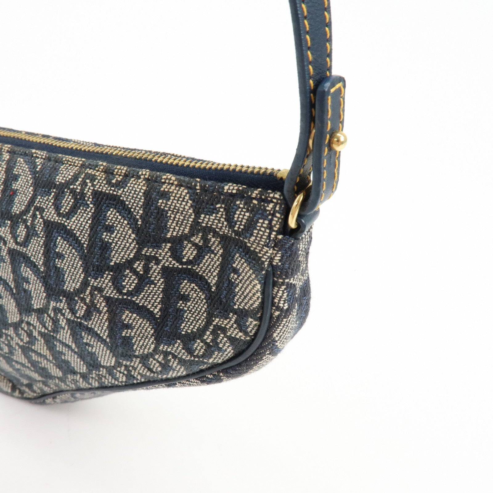 Christian Dior Trotter Jacguard Leather Saddle Bag Pouch Navy