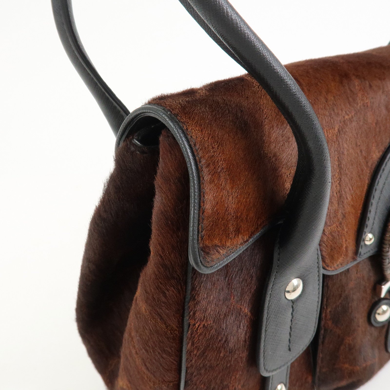 Ferragamo Gancini Logo Unborn Calf Leather Shoulder Bag Brown