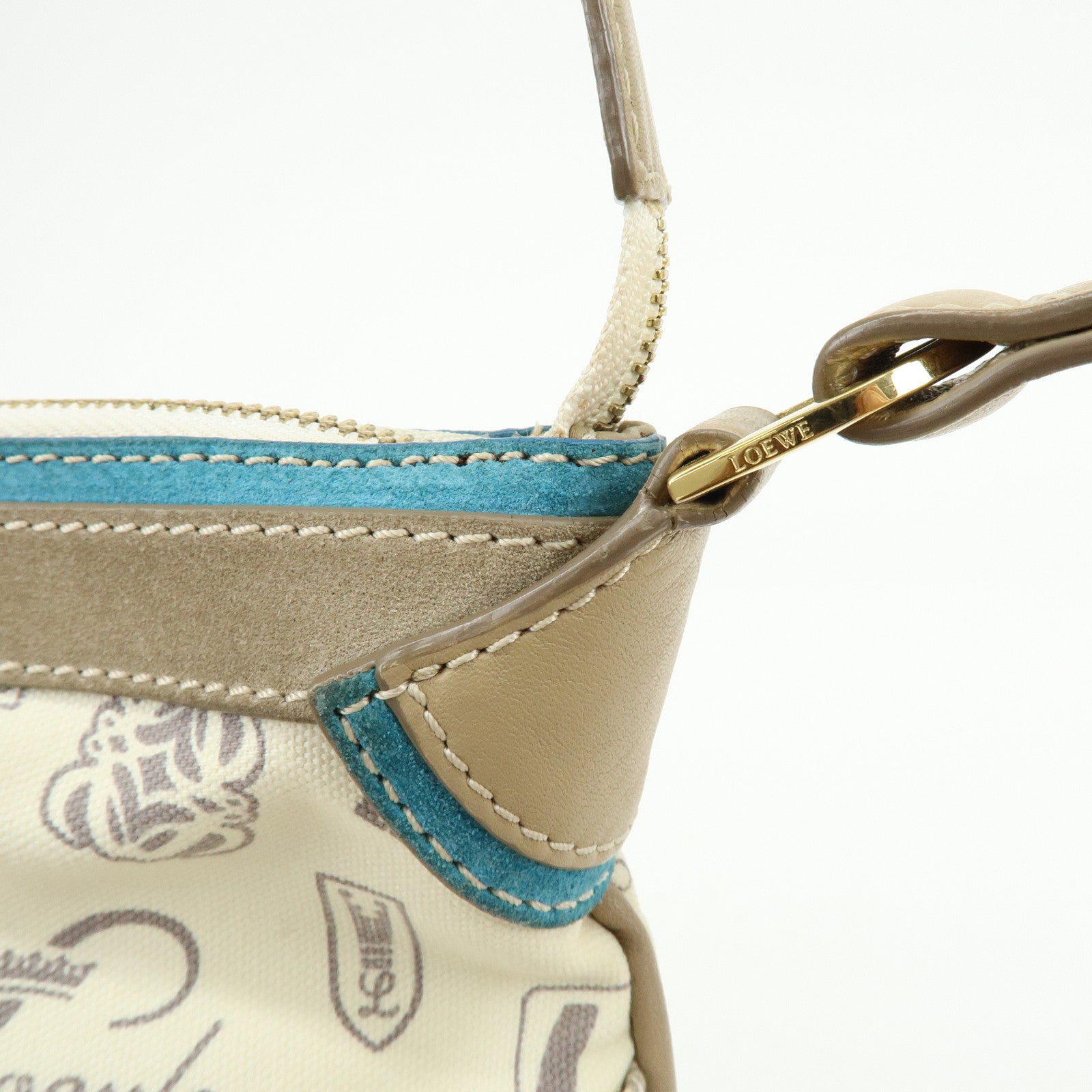LOEWE Anagram Canvas Suede Leather Shoulder Bag 160th Beige Blue
