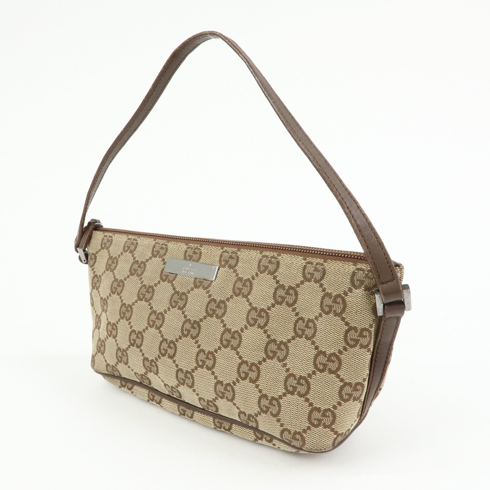 GUCCI Boat Bag GG Canvas Hand Bag Accessory Pouch Beige Brown 07198