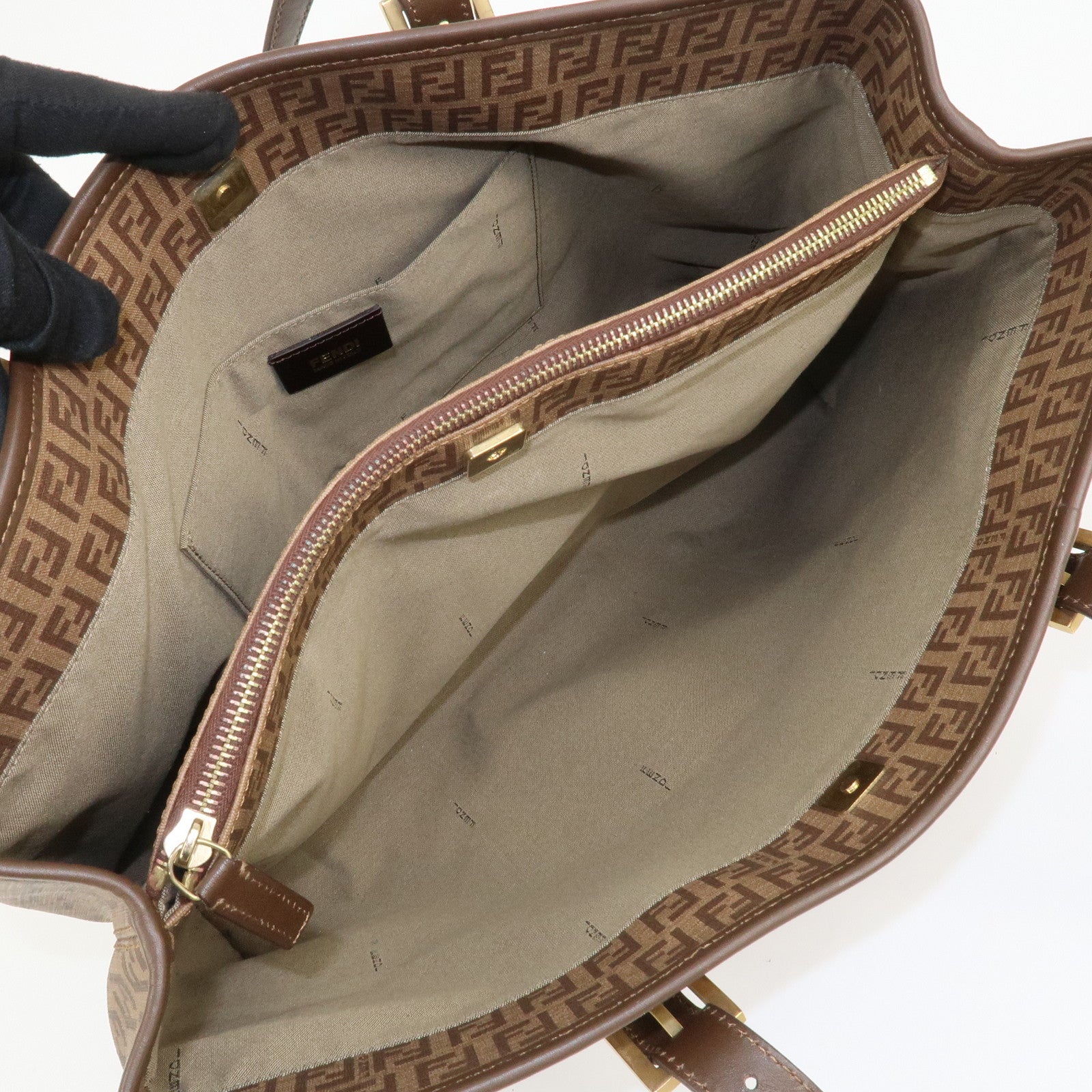 FENDI Zucchino PVC Tote Bag Shoulder Bag Hand Bag Brown 8BH238