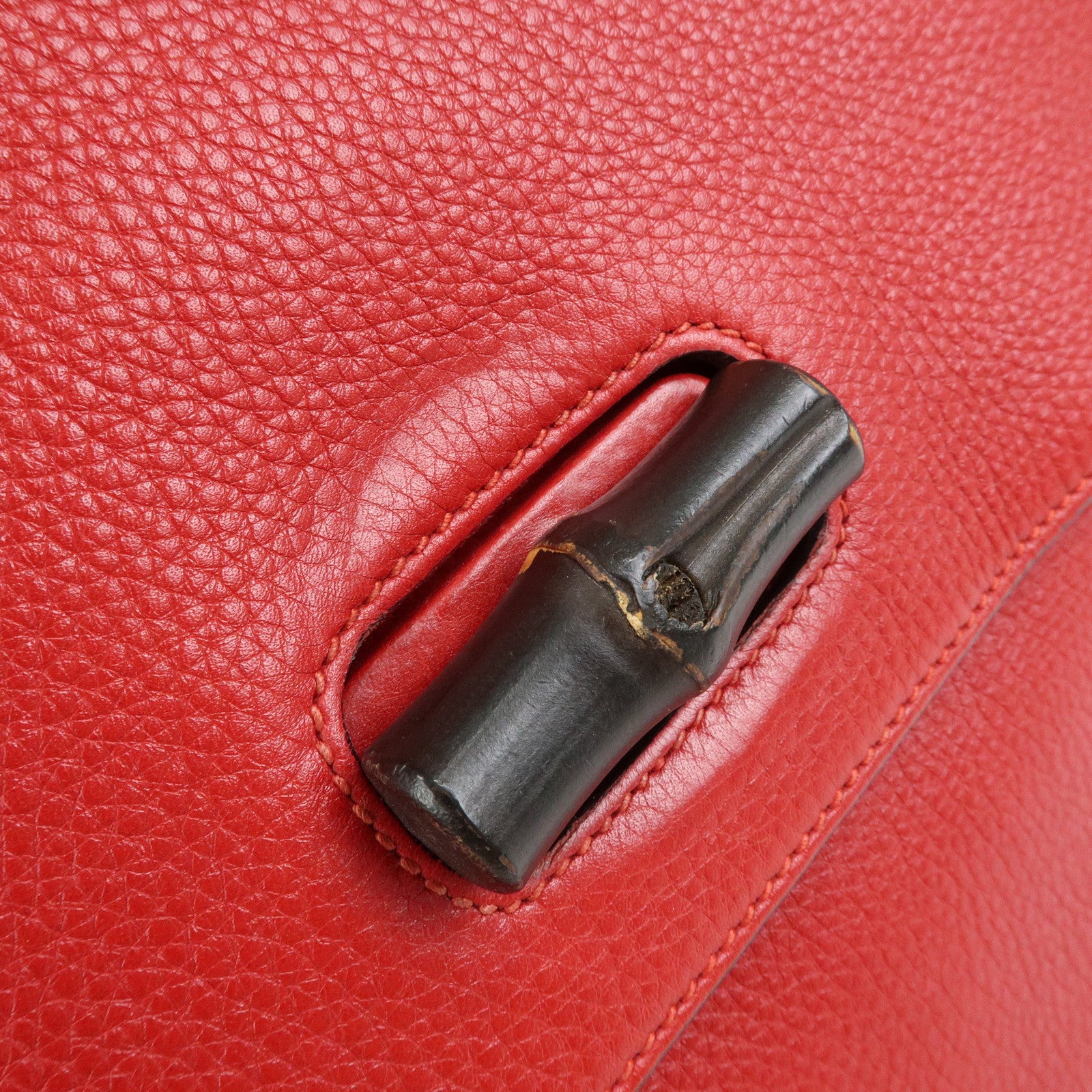 GUCCI Bamboo Leather 2Way Bag Hand Bag Shoulder Bag Red 370830