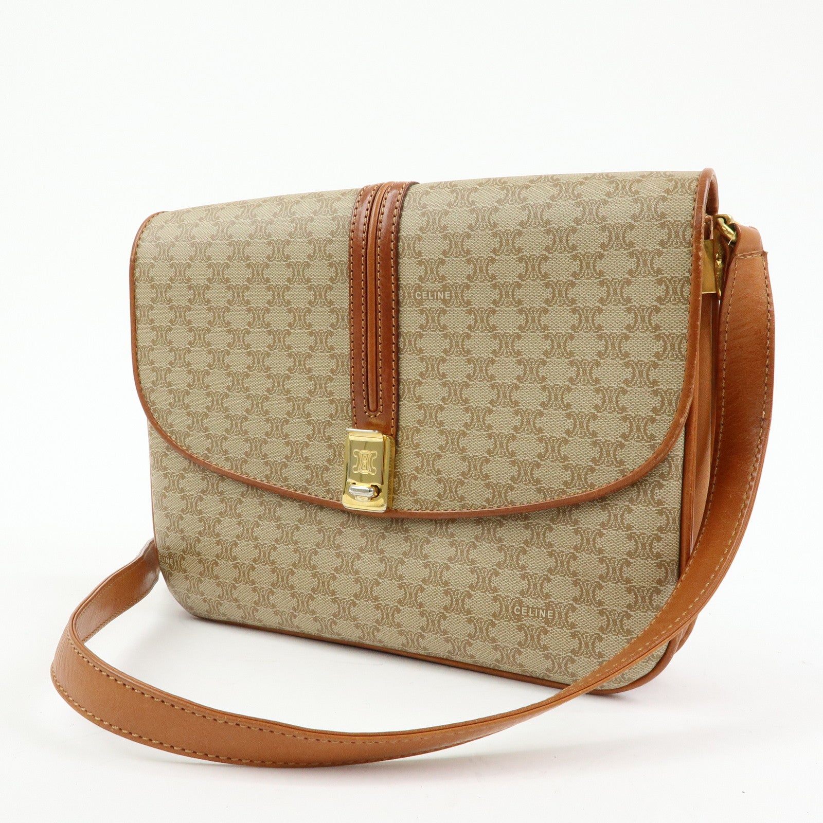 CELINE Macadam PVC Leather Shoulder Bag Crossbody Bag Beige