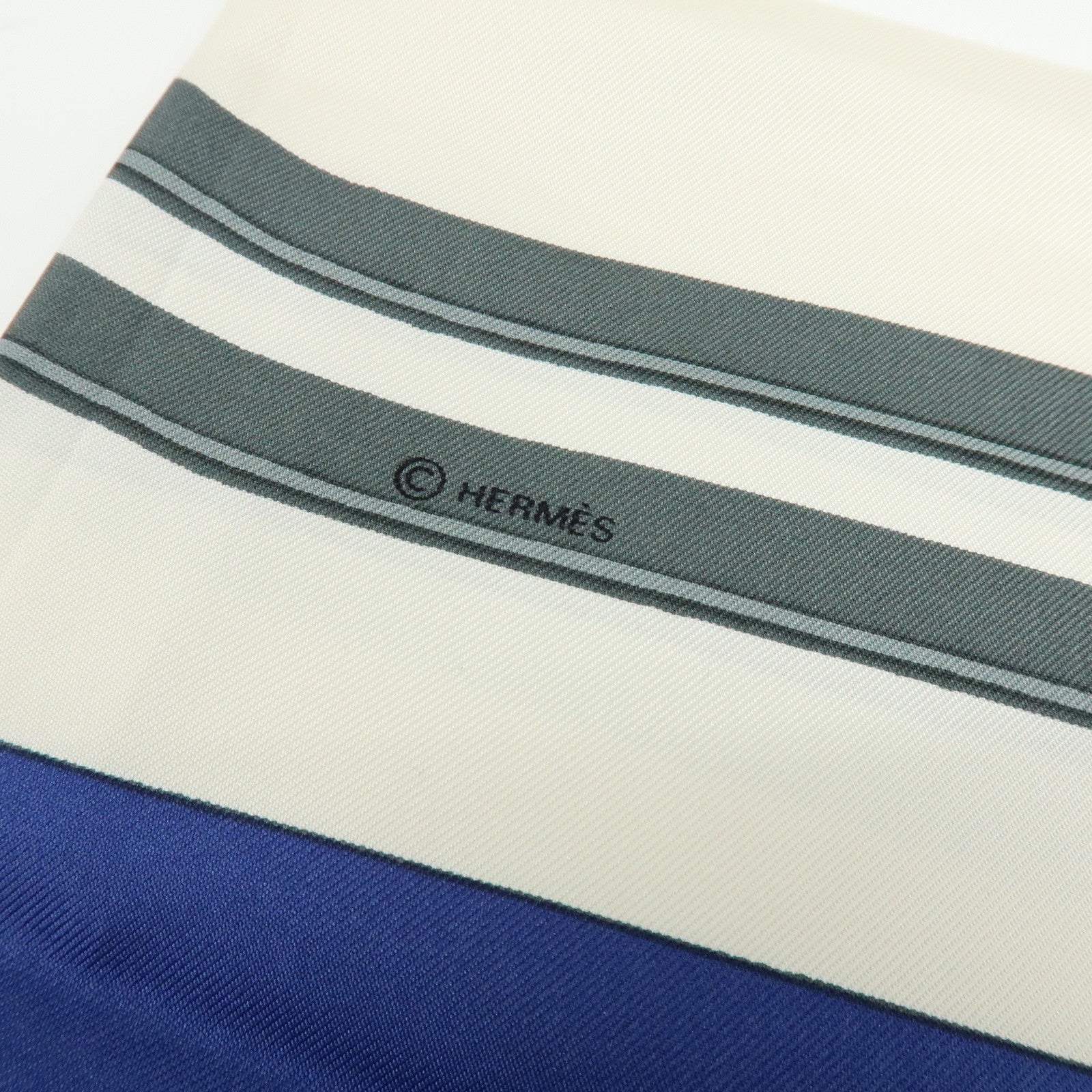 HERMES Carre 90 Silk 100% Scarf BRIDES DE GALA Navy Gray Gold