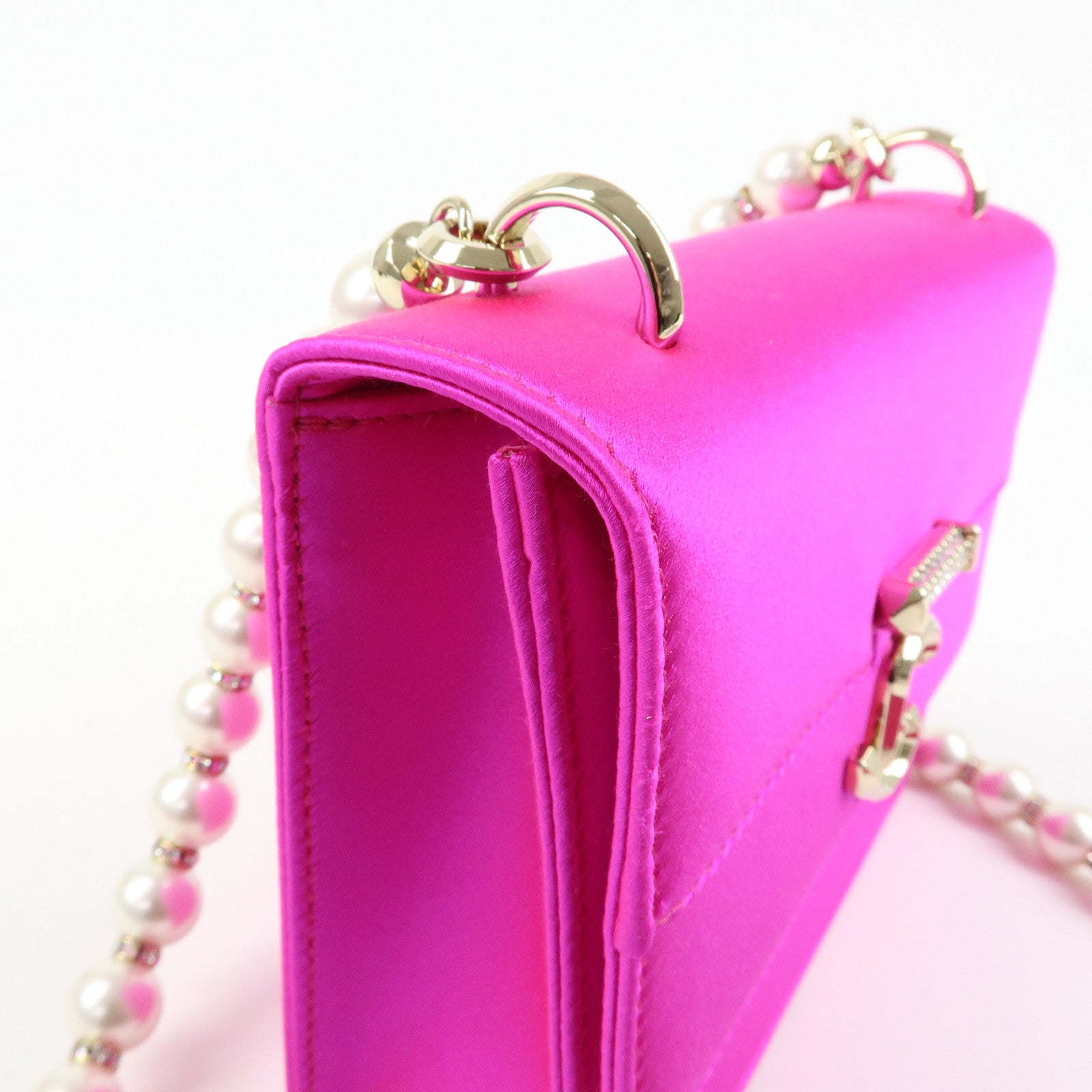 JIMMY CHOO Varenne Avenue Quad Satin Pearl Beads Shoulder Bag Pink
