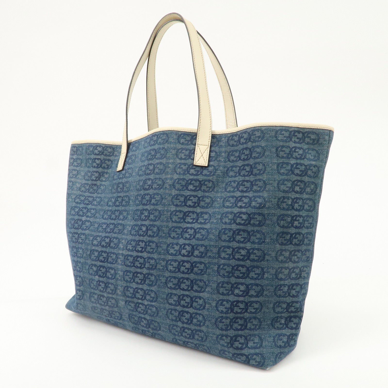 GUCCI Interlocking G Denim Leather Tote Bag Shoulder Bag Blue 257245 Used