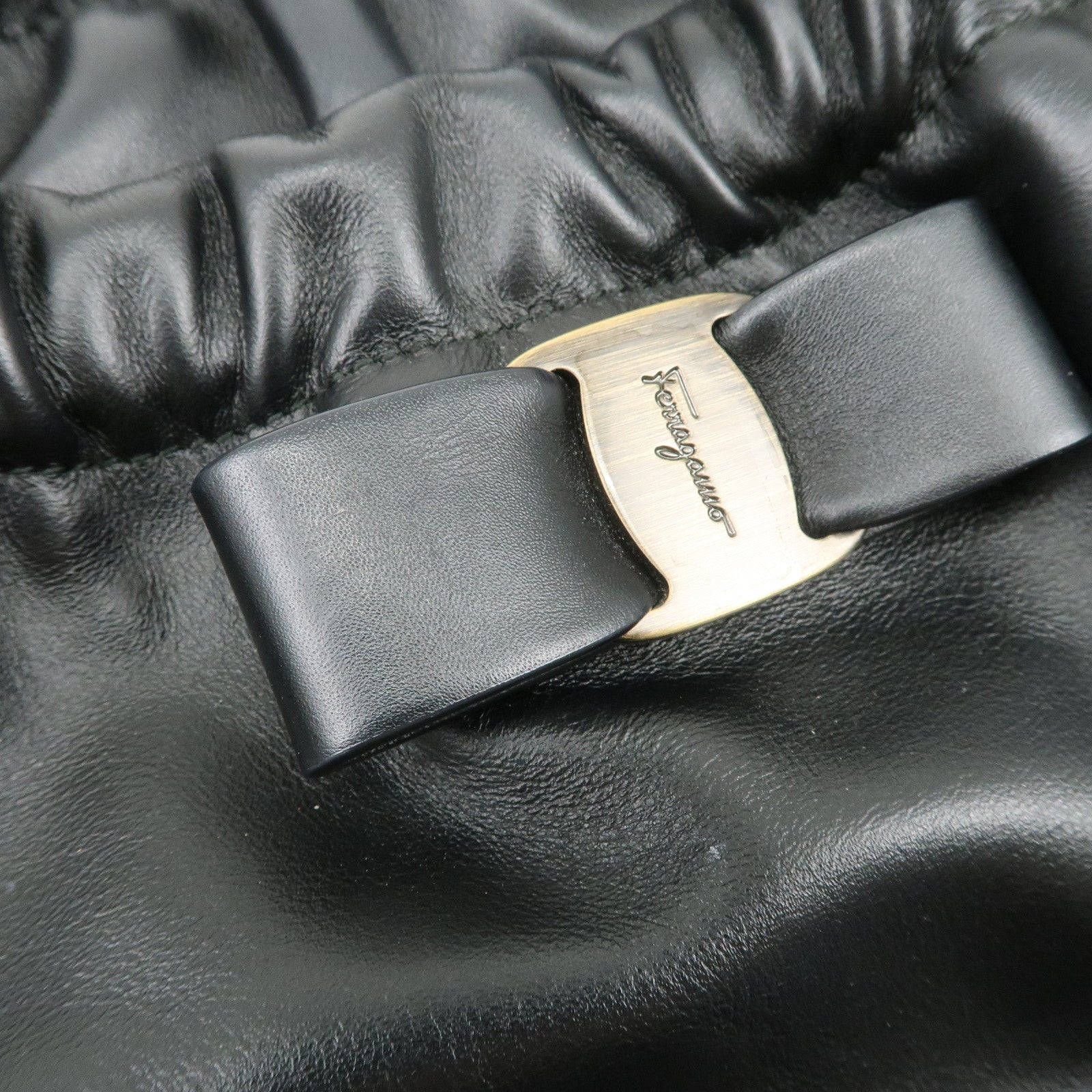 Ferragamo Vara Ribbon Leather 2Way Bag Hand Bag Shoulder Bag Black