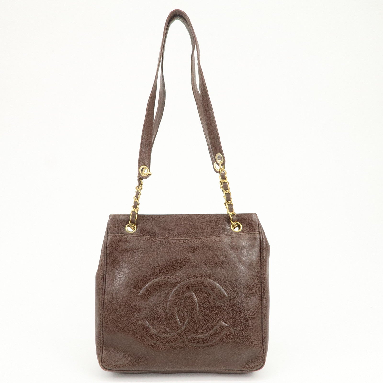 CHANEL COCO Mark Caviarskin Shoulder Bag Brown Gold