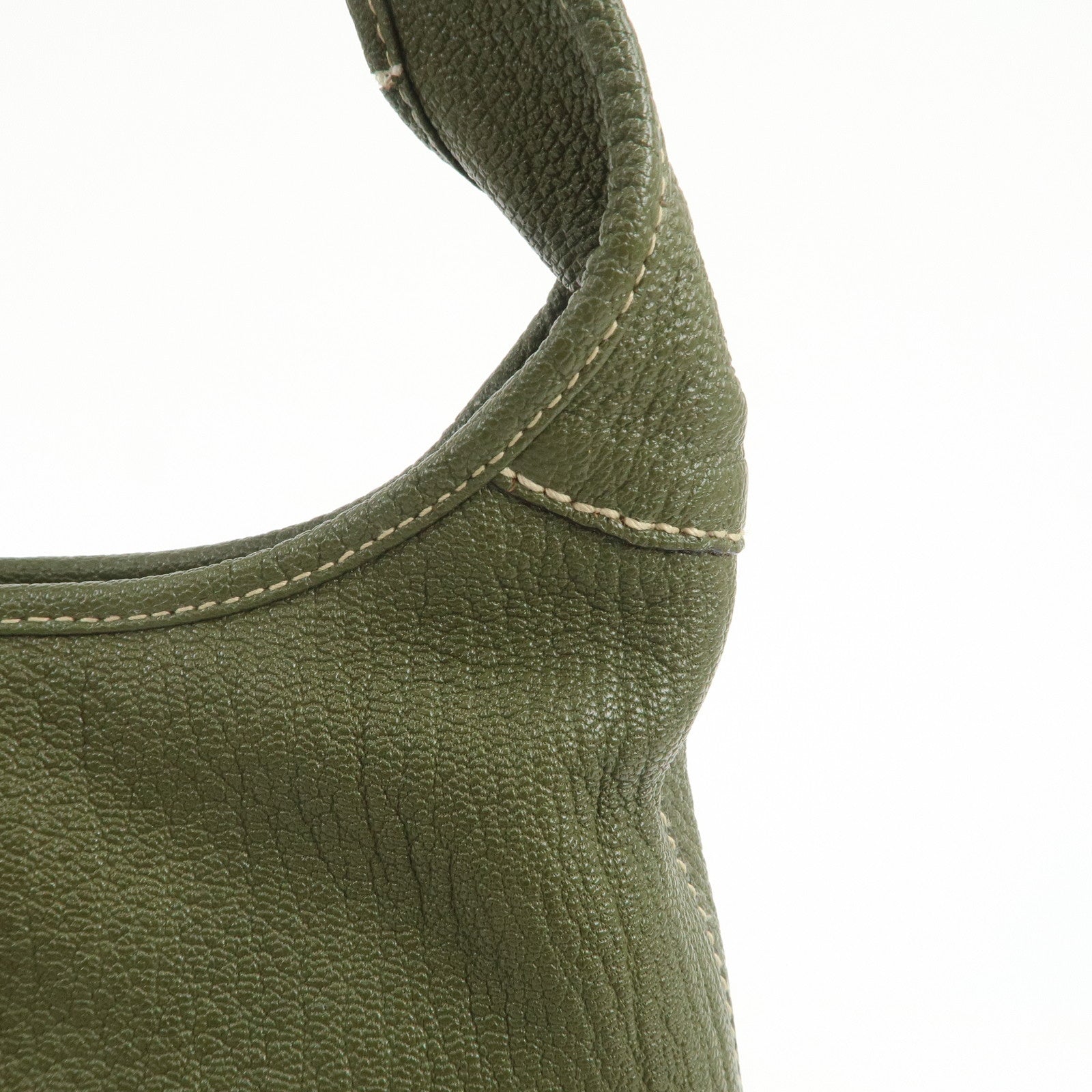 Ferragamo Logo Leather Shoulder Bag Hand Bag Khaki