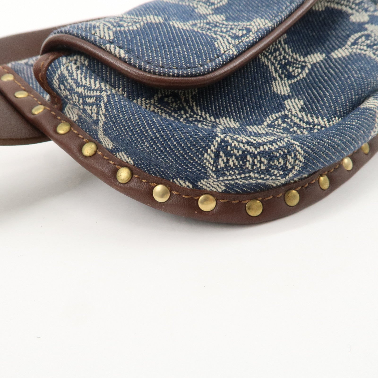 CELINE Macadam Waist Bag Denim Navy Dark Brown Gold HDW Used