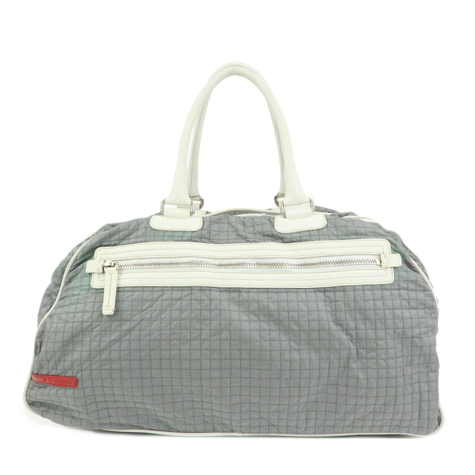PRADA Sports Nylon Leather Boston Bag Hand Bag Gray Irvory