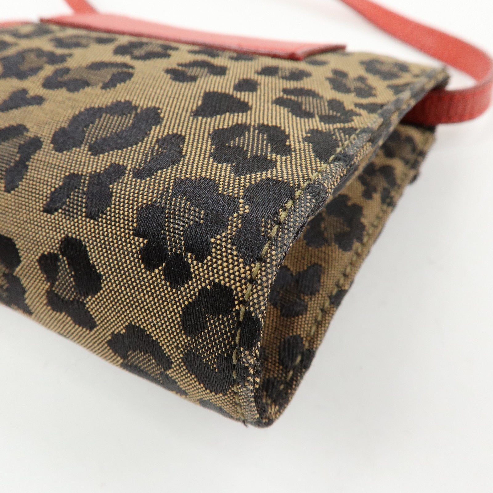 FENDI Leopard Canvas Leather 2Way Shoulder Bag Waist Bag Brown Red