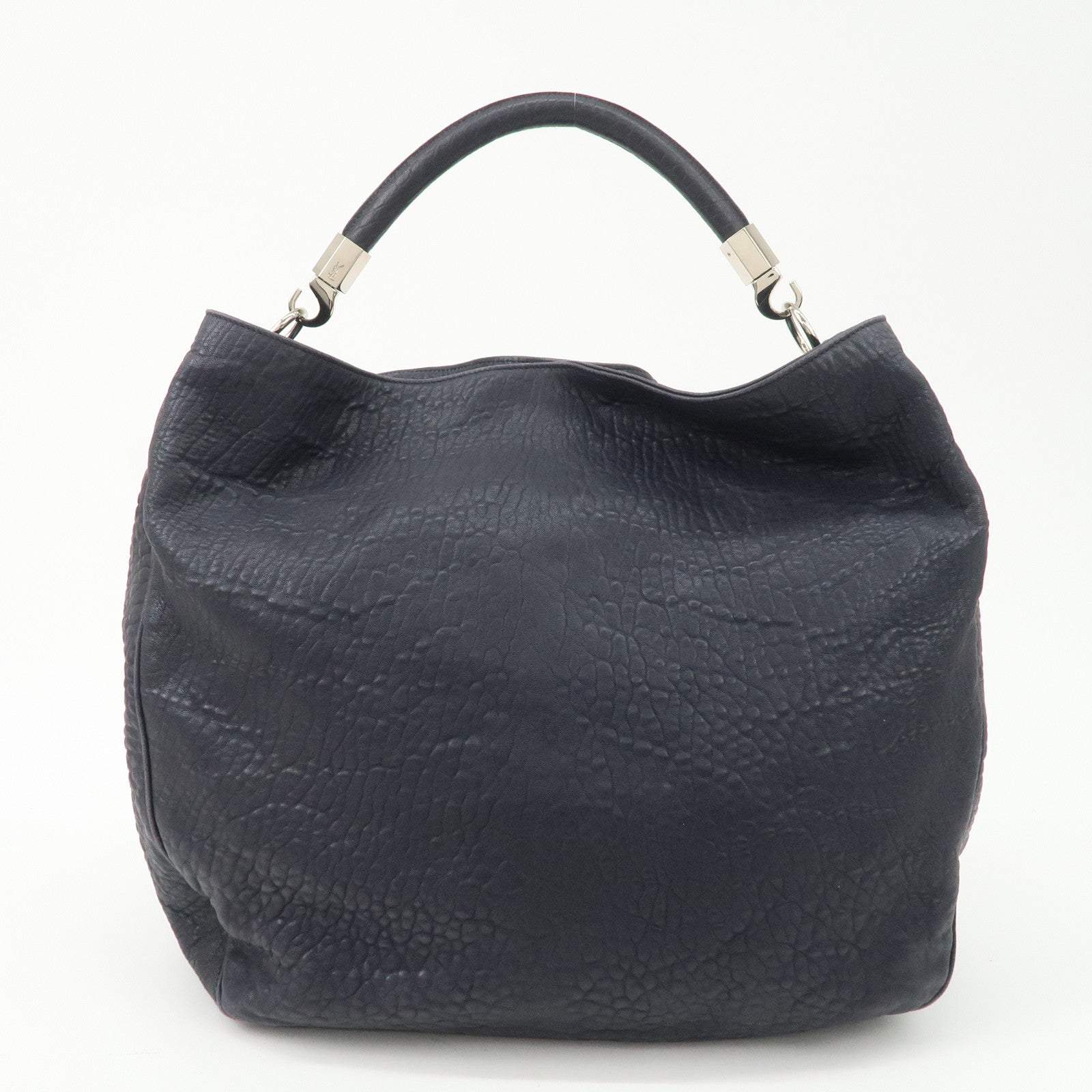 SAINT LAURENT Leather One Shoulder Bag Hand Bag Navy Silver HDW
