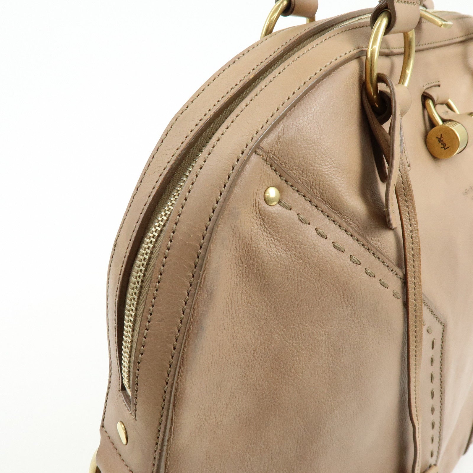 SAINT LAURENT PARIS Muse Leather Hand Bag Tote Bag Beige