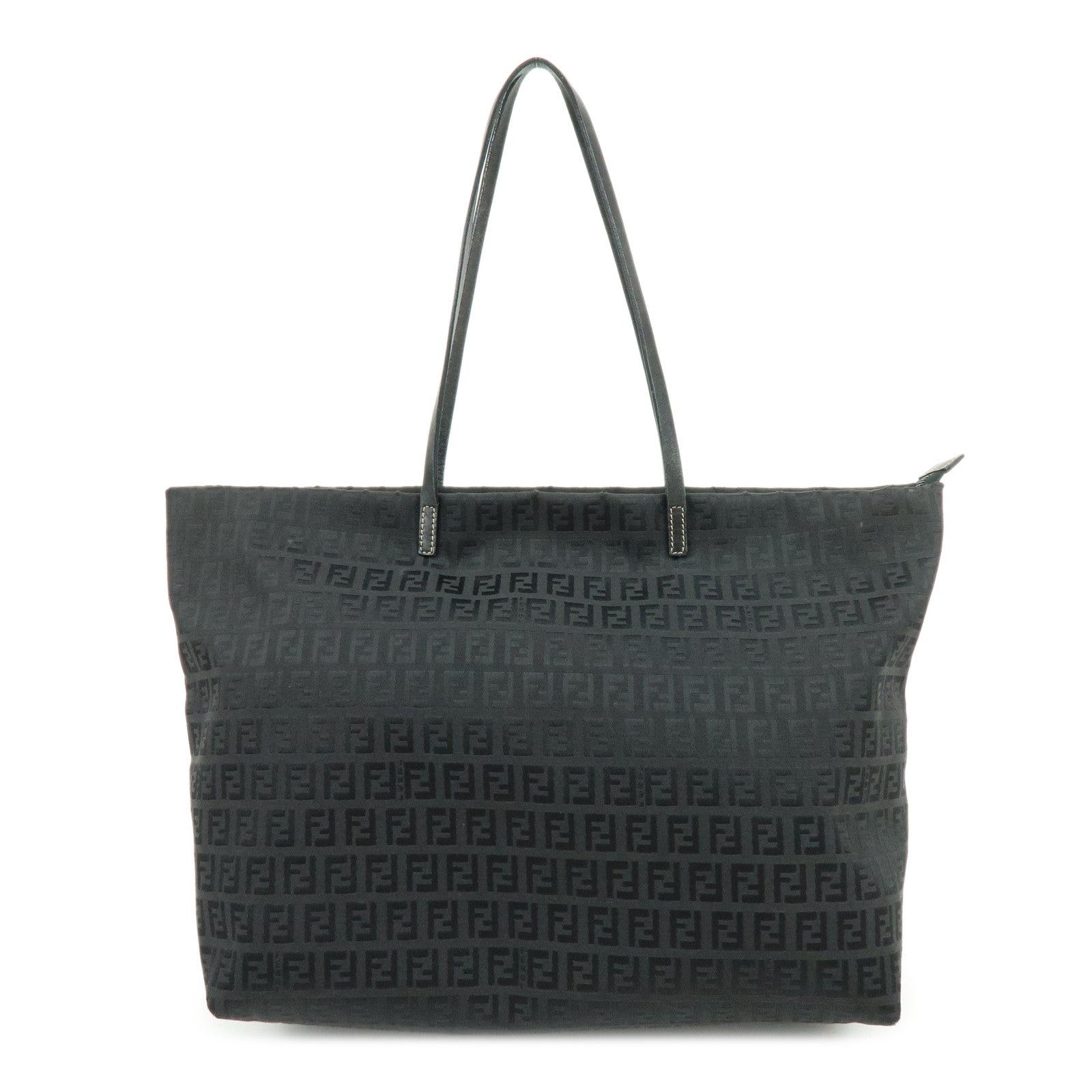 FENDI Zucchino Jacquard Canvas Leather Tote Bag Shoulder Bag 8BH025