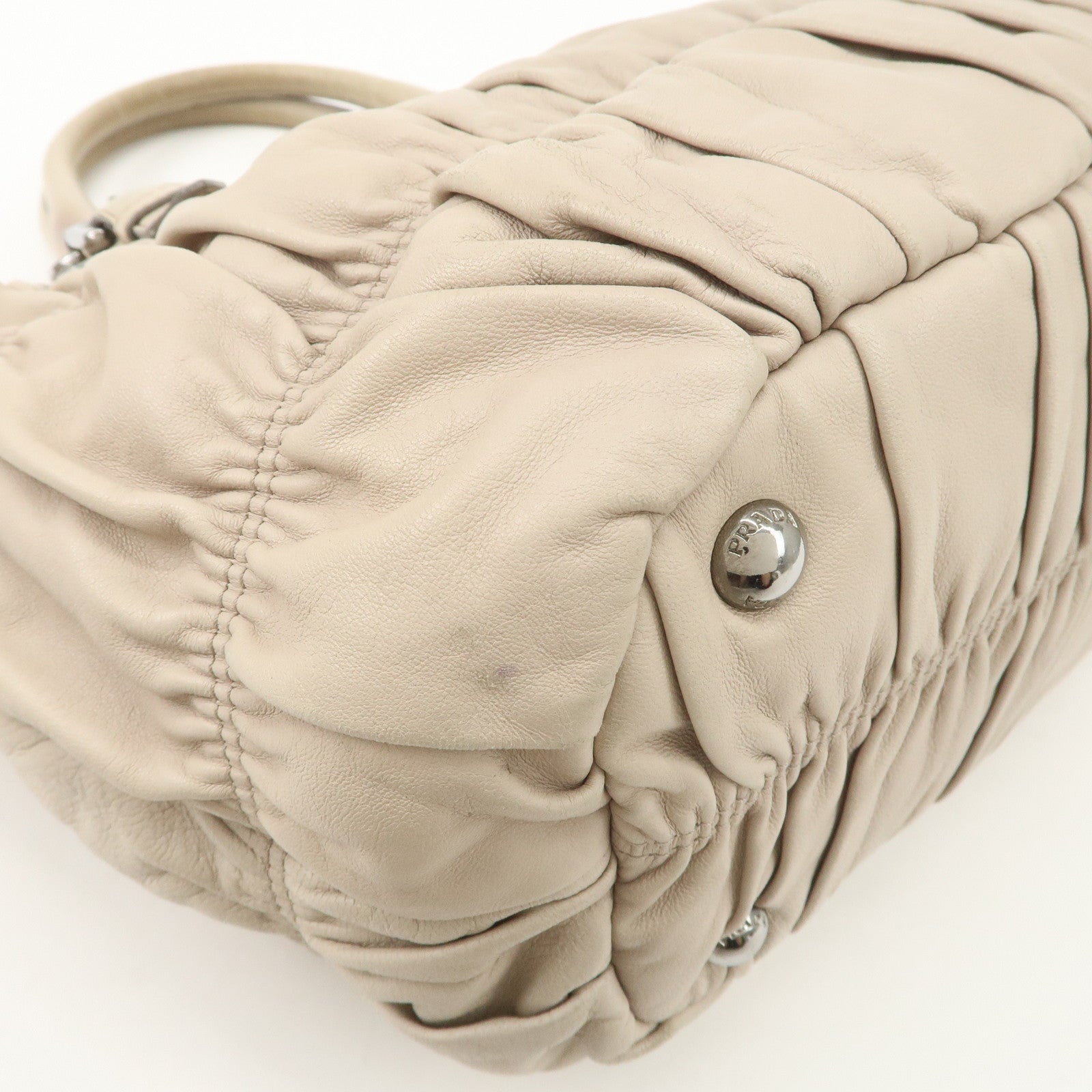 PRADA Leather 2WAY Bag Hand Bag Shoulder Bag Ivory BN1789