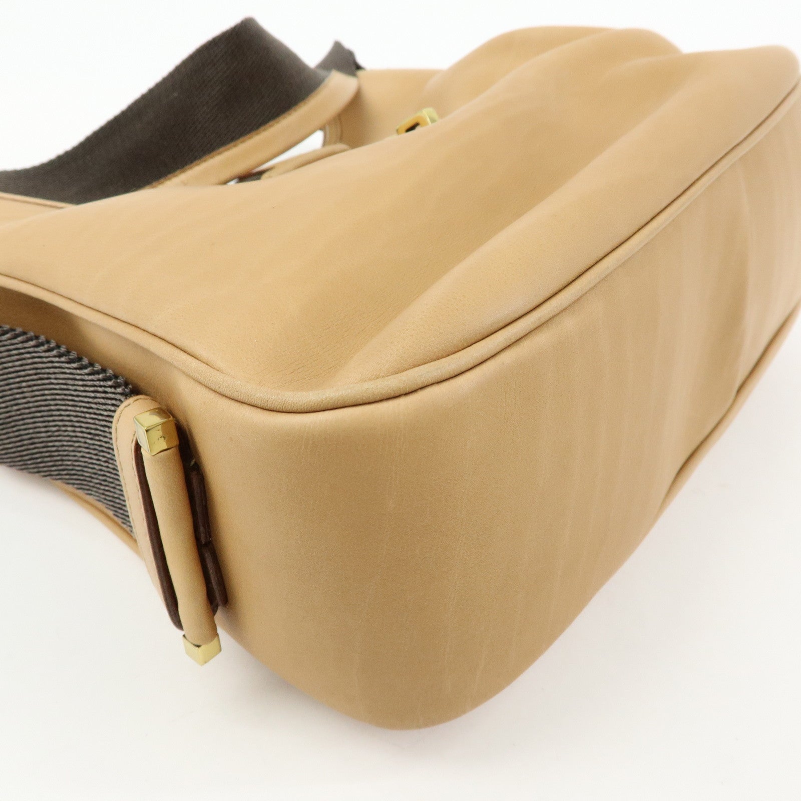 GUCCI Leather Canvas Shoulder Bag Hand Bag Beige Brown 92735