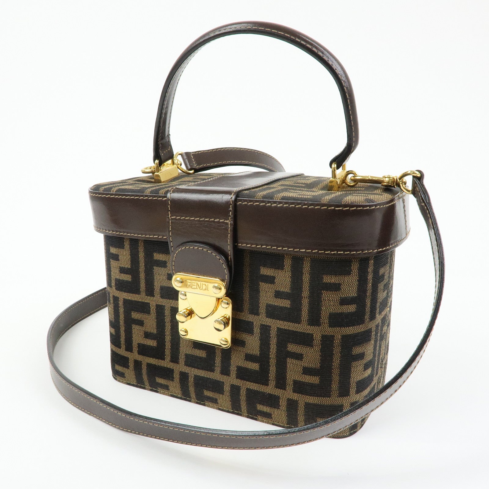 FENDI Zucca Canvas Leather 2Way Bag Hand Bag Shoulder Bag 914931