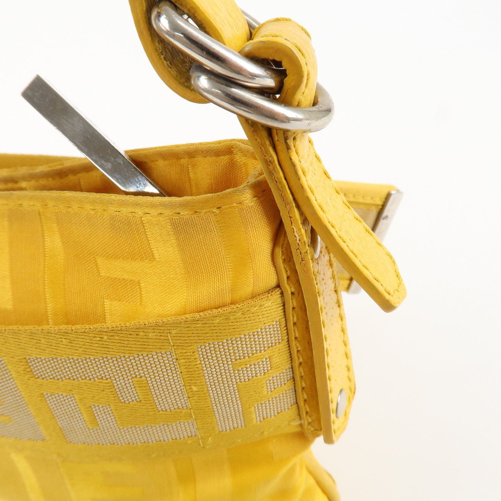 FENDI Nylon Leather Shoulder Bag Hand Bag Yellow 8BR500 Used