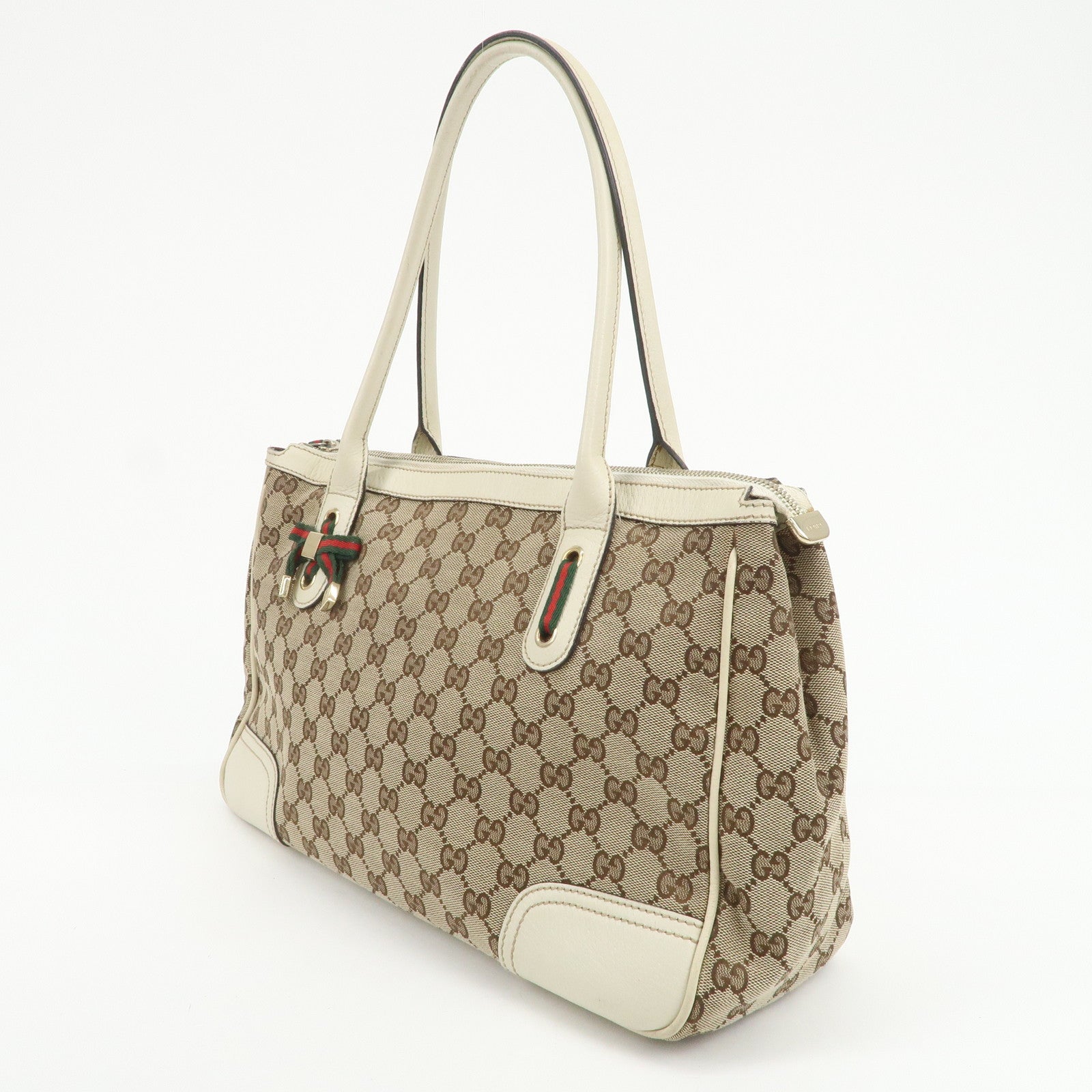 GUCCI Princy Sherry GG Canvas Leather Tote Bag Brown Ivory 177052