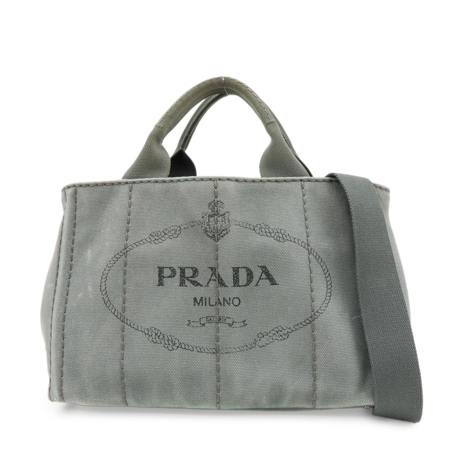 PRADA Canapa Mini Canvas 2Way Bag Hand Shoulder Bag Gray 1BG439
