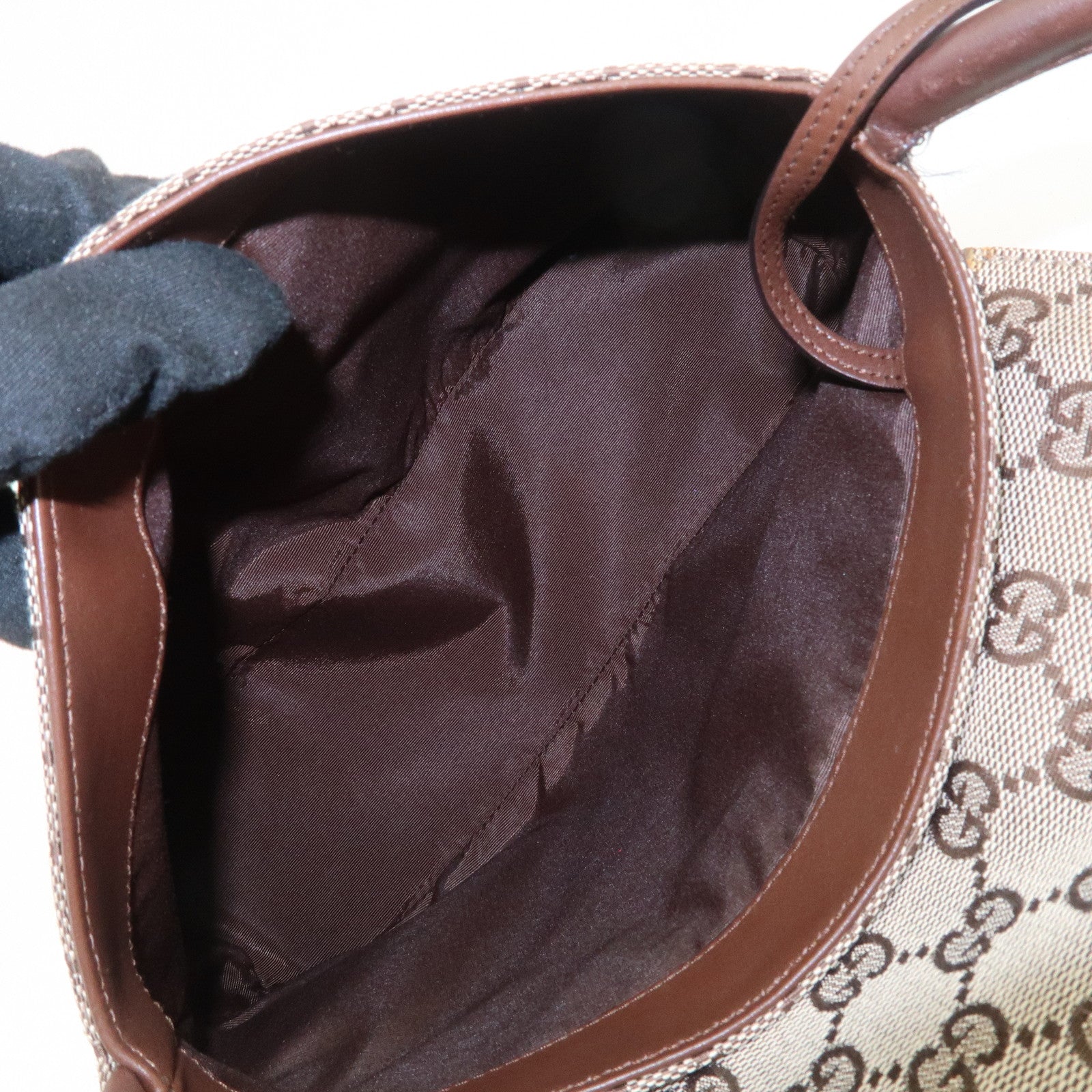 GUCCI GG Monogram Canvas Leather Shoulder Bag Beige Brown 90646